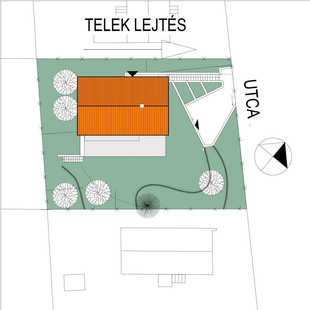 Családi ház tervezése budapest másodikkerület, lejtős telek helyszínrajz