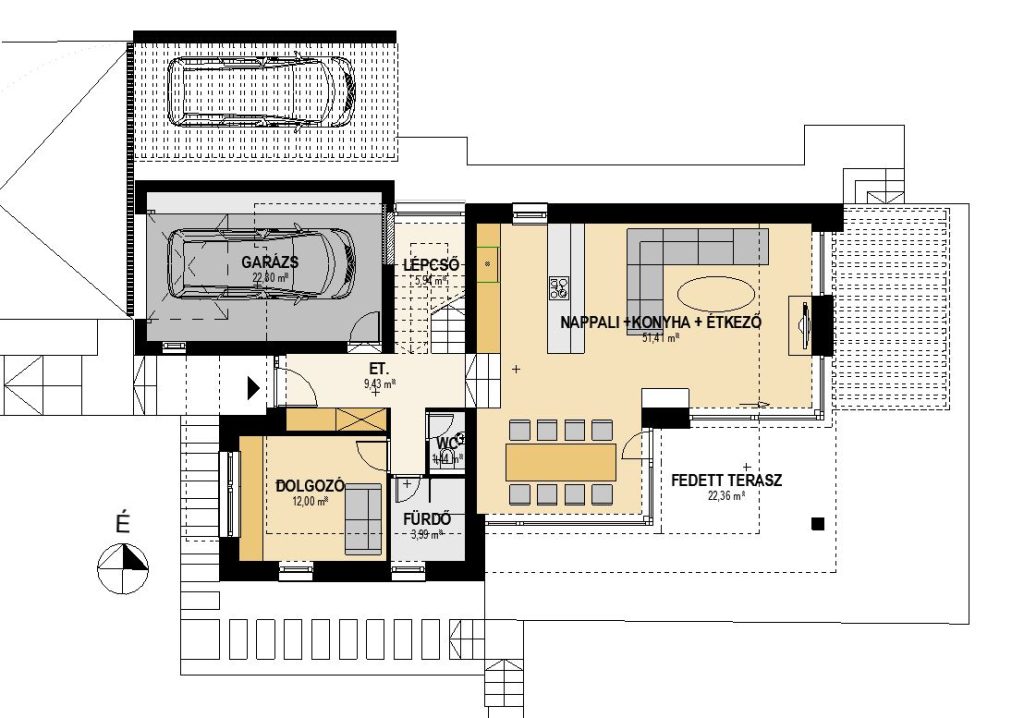 Madárhegyi modern minimalista családi ház földszinti alaprajz