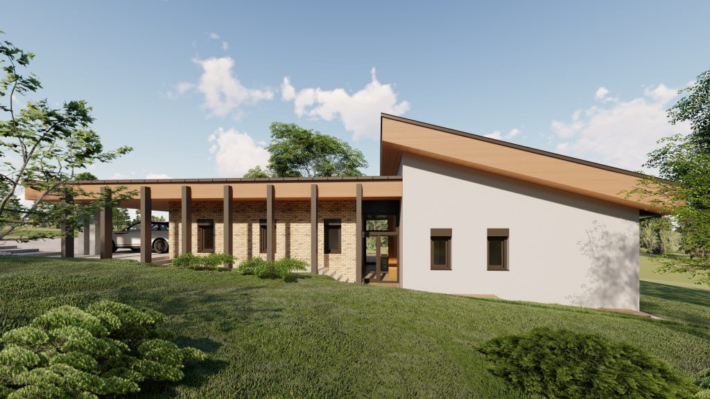 Szinteltolásos családi ház Érden, oldalhomlokzat.