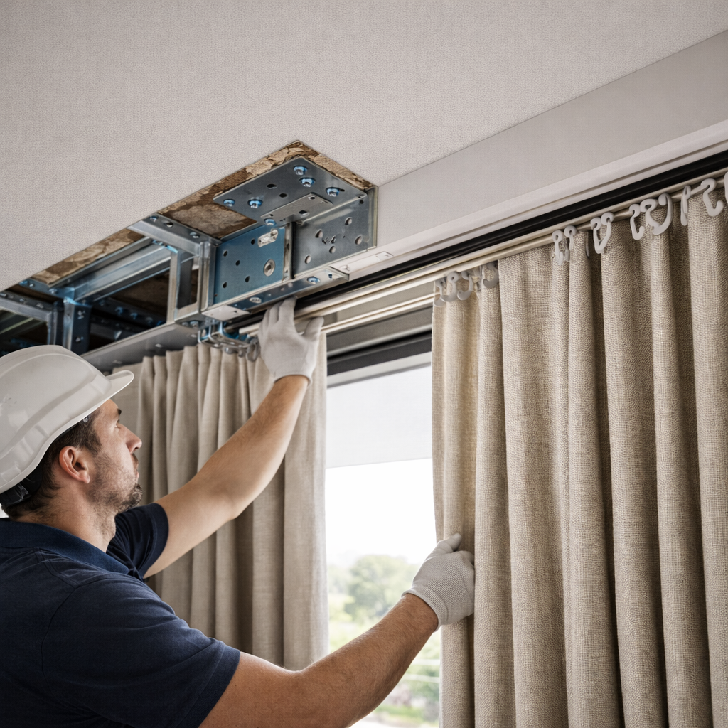 Álmennyezet erősítés nehéz függöny miatt