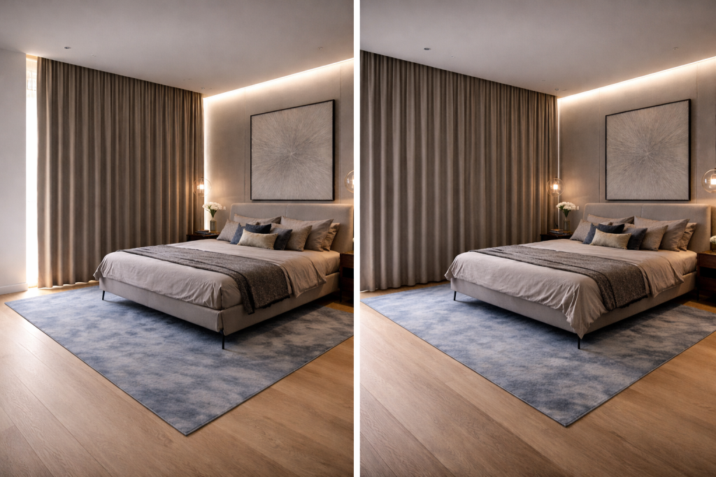 Hálószoba családi ház tervezés függöny