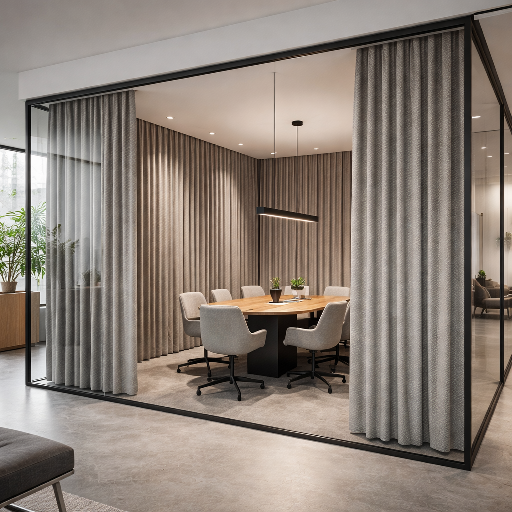 Iroda hangelnyelő függönnyel