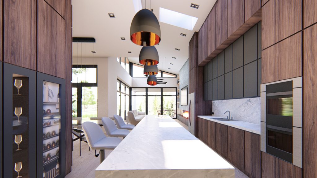 amerikai konyhás étkező,  dió furnér konyhabútor, márvány múlt